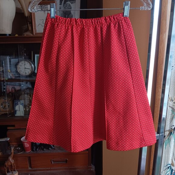 MEDIUM 24W 24" True VTG 70s RED POLKA DOT PRINT STRETCH KNIT DISCO SKIRT - Picture 1 of 5